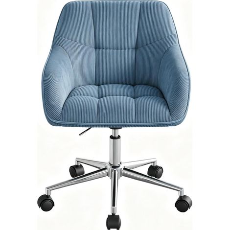 Silla de oficina giratoria azul de terciopelo con ruedas y altura regulable (1/5)