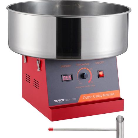 Pour fête de famille et anniversaire, régal rapide 6 pcs/min : appareil à barbe à papa commercial 1000W, bol inox SUS201 rouge (1/5)