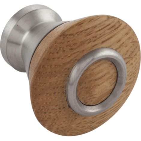 Bouton de meuble Ø 33 mm – Bouton pour armoire – Poignée de meuble en bois et métal, chêne laqué naturel/acier inoxydable brossé