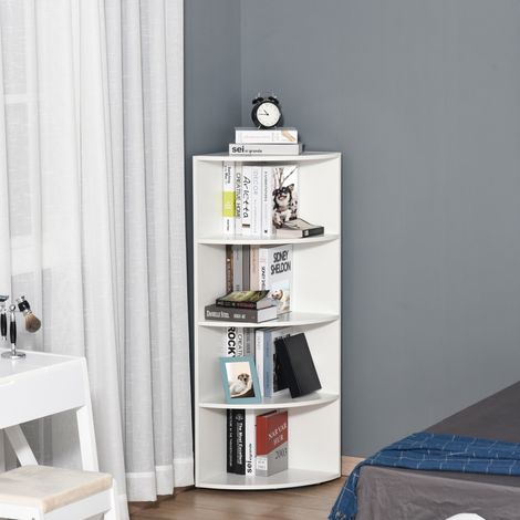 Étagère d'angle murale à 4 niveaux, en bois, 39,5 x 39,5 x 120 cm, blanche (1/5)
