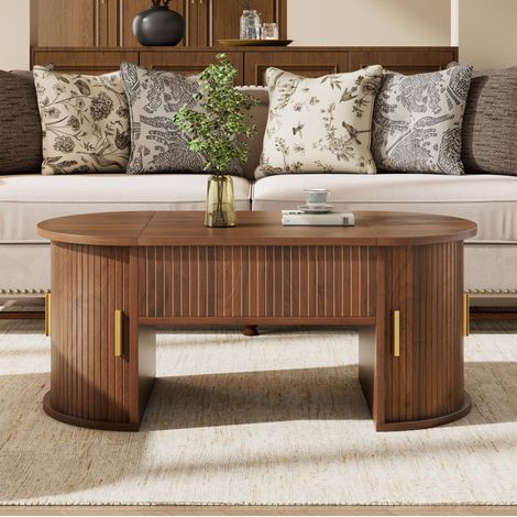 Couchtisch mit Liftfunktion 100 x 50 x 40,5 cm mit Stauraum, MDF Nussbaum HAVRYA (1/5)