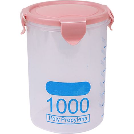 Food Storage Container 1000ml Plastic Stackable Airtight Cereal Dry Food Storage Jar for Kitchen Organization Pink