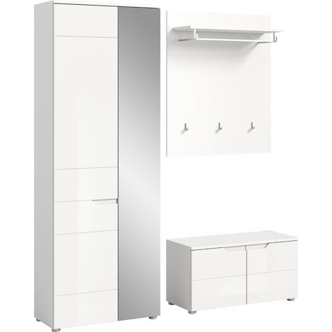 Solero Garderobenmöbel Set S2 Weiß hochglanz, weiß.