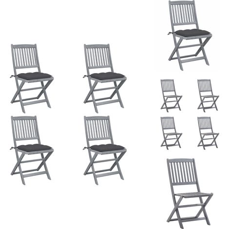 Klappbare Gartenstühle 4 Stk. mit Kissen Massivholz Akazie - Holz Gartenstühle - Klappbarer Gartenstuhl - Gartenstühle Mit Kissen - Esszimmerstühle Outdoor - Balkon Möbel (1/5)