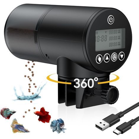 x 200ml USB Rechargeable Pet Food Dispenser with Adjustable Timer for Pellets, Aquarium (1/5)