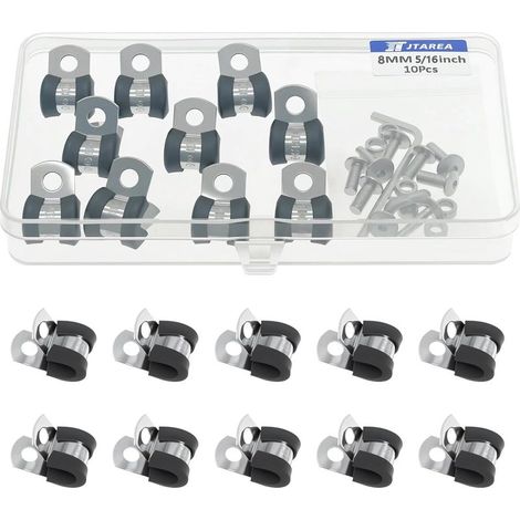 10 Edelstahl-Gummischlauchschellen (8 mm) mit Schrauben für Kfz-Kabel (1/5)