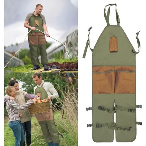 Tablier de jardinage - Tablier de jardinage à poches multiples pour la taille - Tablier de jardin vert armée - Imperméable et résistant (1/5)