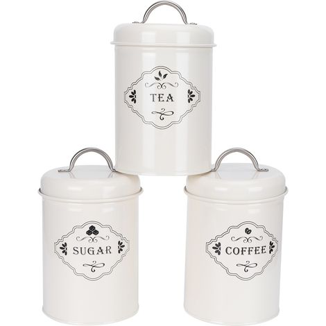 Lot de 3 bocaux de rangement pour la cuisine : boîtes à sucre, à café et à thé, contenants hermétiques pour aliments. (1/5)