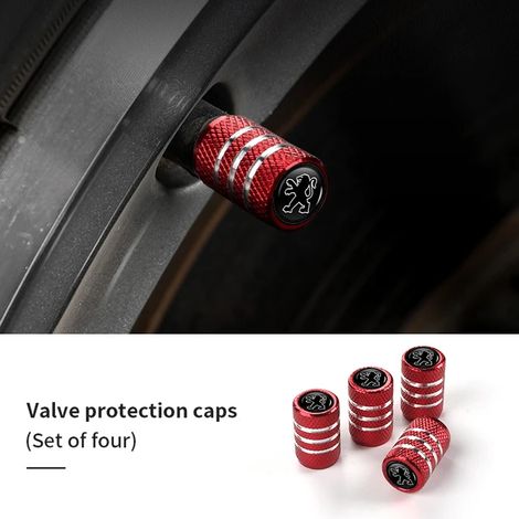 (À carreaux rouges) 4 bouchons de valve de pneu compatibles avec Peugeot 206 307 308 3008 207 208 407 508 2008 5008 107 106 205 4008 301 607 108 807 (1/5)