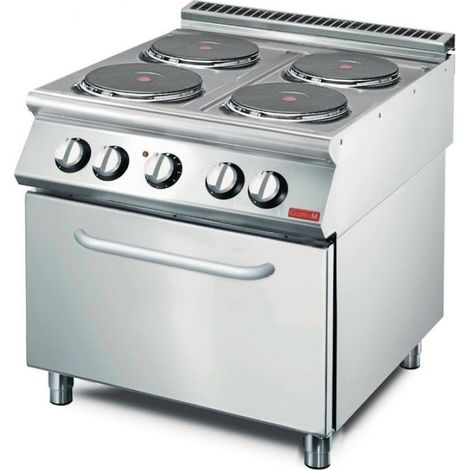 Fourneau inox électrique 4 plaques sur four électrique, 10 400 W, 400 V, TRI