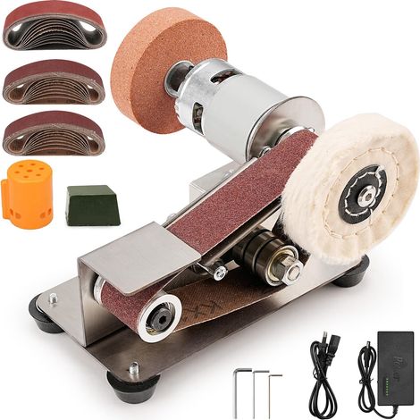 Ponceuse à bande électrique 100mm – Moteur cuivre 4000-9000 tr/min – Affûtage multi-angle pour métal et bois – Table réglable