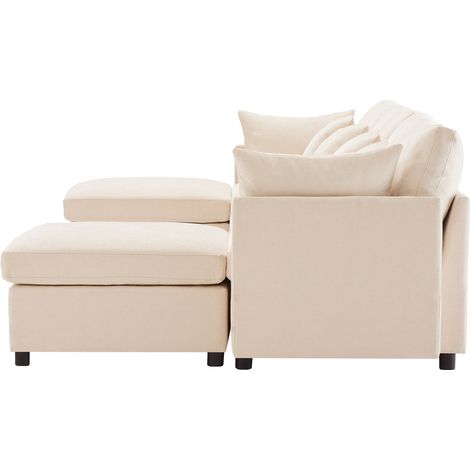 Divano modulare convertibile a U e a L in tessuto Chenille con 2 pouf e 6 cuscini, beige (1/5)