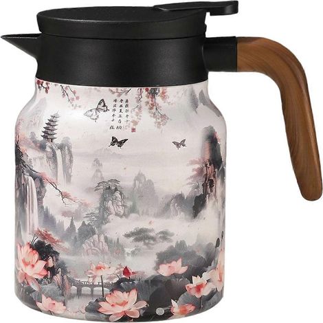 Bouilloire vintage florale en acier inoxydable de 1000 ml avec infuseur, compartiments à thé et isolation thermique. (1/5)