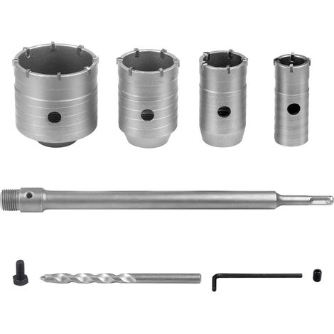 Lot de 6 forets à sec pour béton - Ø 30/40/50/68 mm avec tige ronde de 320 mm et adaptateur SDS-Plus - Couronnes de forage creuses pour maçonnerie, brique, ciment, pierre, carrelage (1/5)