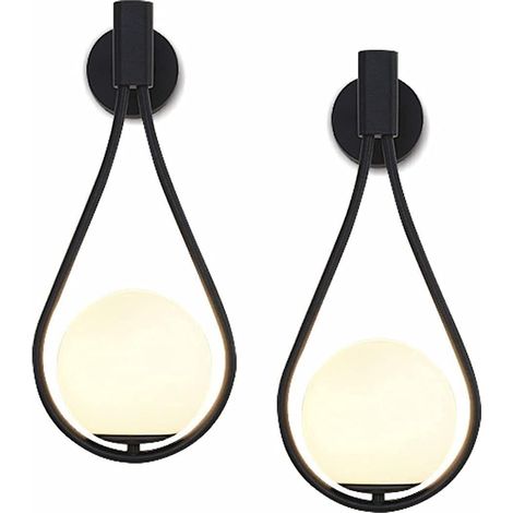 Moderne LED-Wandleuchte für den Innenbereich, Industrie, rundes Kugelglas, Metall, E27, Schwarz, 2 Stk (1/4)