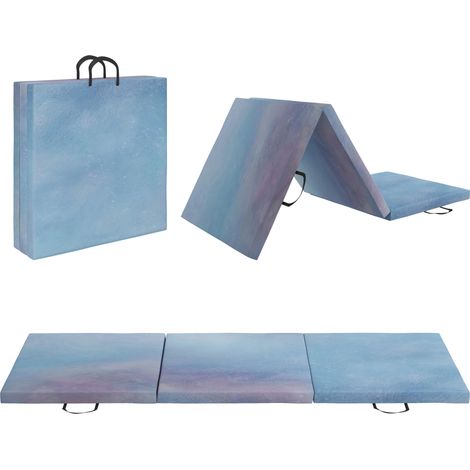 6FT Foldable Gymnastics Mat - Tri-Fold 2" Thick Crash Mat with Carry Straps for Home Workout in Sky Blue Color