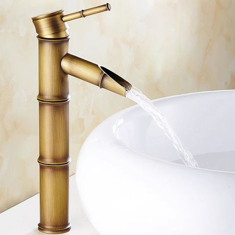 Robinet de cuisine en bambou haut, composé de 3 pièces et doté d'un design cascade (1 pièce).