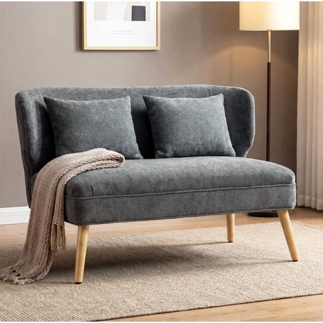 Kompaktes 2-Sitzer-Sofa aus grauem Chenille mit Flügelrücken und Holzbeinen OKMYHOME (1/5)