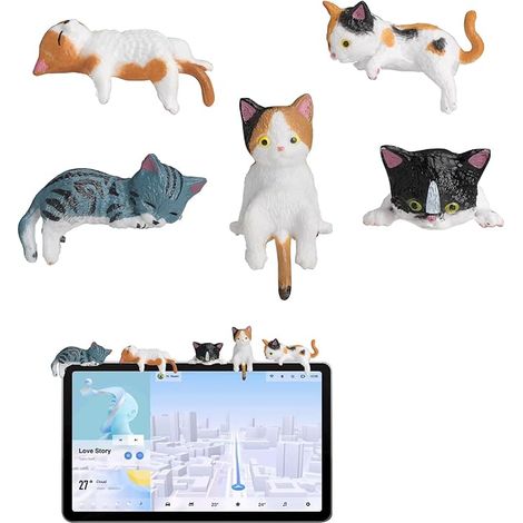 Figurine Chat avec Film Adhésif, Animaux en Résine, Decoration Voiture pour Le Tableau de Bord, La Console Centrale, Le Bureau (1/5)