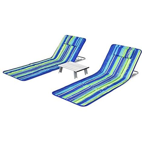 Lot de 2 Tapis de Plage avec Table d'appoint, Oreiller et Compartiment de Rangement, Tapis de Couchage avec Dossier réglable, Chaise Longue pour la Plage (Vert) (1/5)