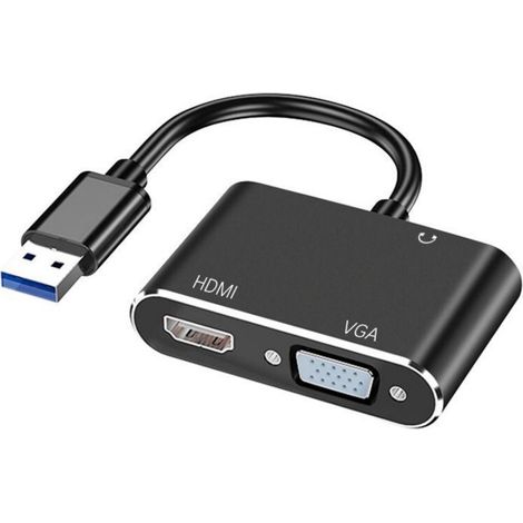 Adaptateur USB-C vers HDMI VGA avec audio 3,5 mm, câble de conversion vidéo pour écran étendu et duplication, connexion PC à téléviseur et projecteur (1/5)