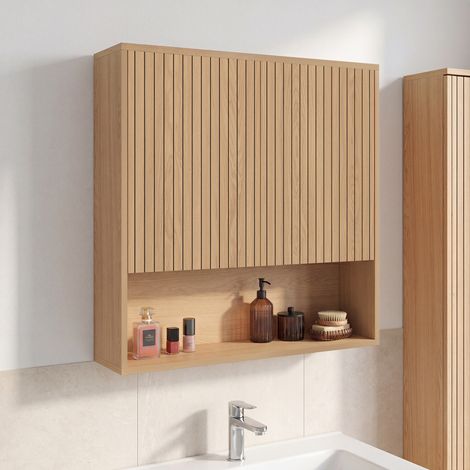 Mueble de baño suspendido VICTOR 2 puertas con estante efecto listones