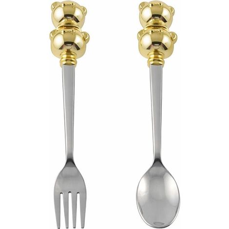Couverts pour Bébé Lot de 2 Cuillère et Fourchette en Métal Doré Design Ergonomique - PANGIVO (1/4)