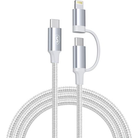 Cavo SiGN 2in1 da USB-C a USB-C 60W PD 3A / Lightning 27W, 1m - Bianco
