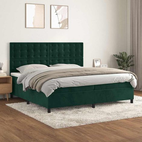 Sommier à lattes de lit et matelas Vert foncé 200x200cm Velours (1/5)