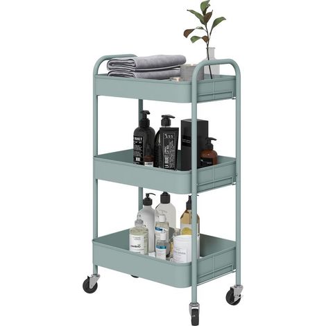Trolley cart of storage in steel cart of service to casters 3 trays openwork 45 x 30,6 x 79 cm blue clear (1/5)