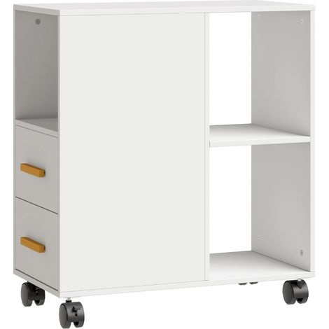 Meuble imprimante compact sur roulettes avec 2 tiroirs, 3 niches et étagère réglable, plateau 60 cm, blanc, gain de place pour bureau à domicile - CHICFURN (1/5)