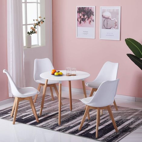 Runder Esstisch 80cm Weiß Skandinavisch MDF mit Holzbeinen (1/5)