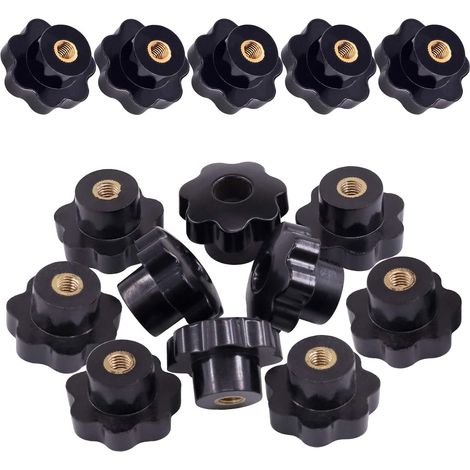 15 Pièces Boutons étoile M8x38mm, Ecrou étoile M8 Bouton de Serrage Tête étoile Traversante pour Machine-outil, Noire