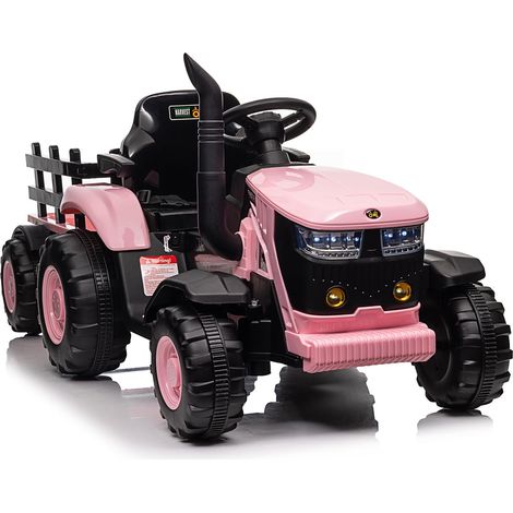 12V Tracteur Électrique Enfant avec Remorque Amovible, Voiture Électrique 35W Moteur Double, 3 Vitesses Véhicule Électrique pour Enfants 3 an+ (Rose) (1/5)