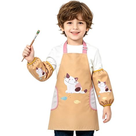 Grembiule per bambini: grembiule per bambini regolabile e impermeabile con maniche, grembiule da cucina per bambini con tasche per bambini e bambine per cucinare, cuocere al forno, (1/5)