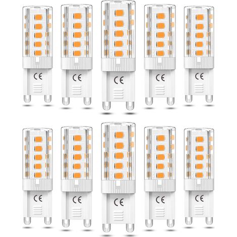 10 G9-LED-Lampen, dimmbar, 3 W, warmweiß (3000 K). Entspricht einer 50-W-Halogenlampe (110/220 V Wechselstrom). [Energieeffizienzklasse F][GKS]