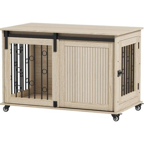 Jaula para perros con ruedas 100 x 56 x 65 cm en madera y acero (1/5)