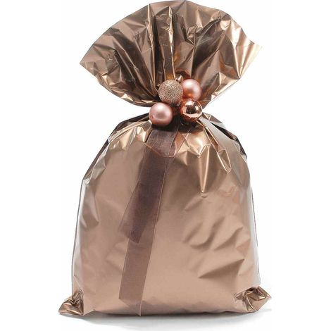 Sachet cadeau métallisé bronze mat pour paquets cadeaux, set de 50, 25 x H. 40 cm