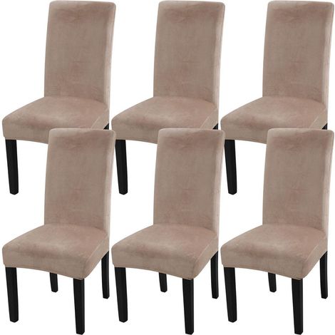 Stuhlhussen 6er Set Samt Khaki Universal Stretch Stuhlbezug Abnehmbar Waschbar (1/5)