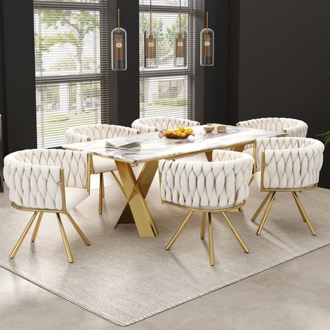 sedia sala da pranzo 6 pezzi girevole velluto beige OKMYHOME (1/5)