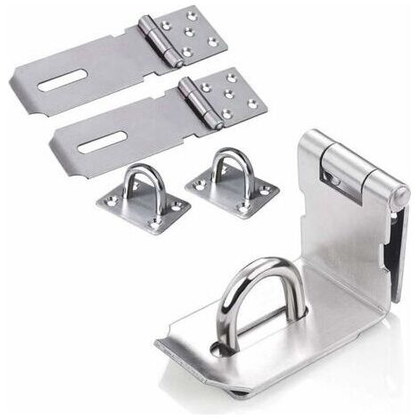 Cadenas Loquet de Porte Cadenas en Acier Inoxydable Moraillon Cadenas Verrou Porte Chambre Hasp Fermoir Verrou de Porte de Portail Verrou pour Portes Armoire Tiroir Placard-Argent,,2Pcs (1/5)