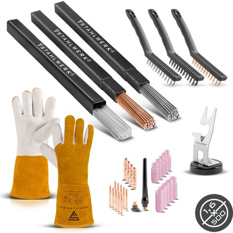 STAHLWERK WIG Set WP-26-Zubehör Halter Handschuhe Bürsten 3 x WIG Schweißstäbe