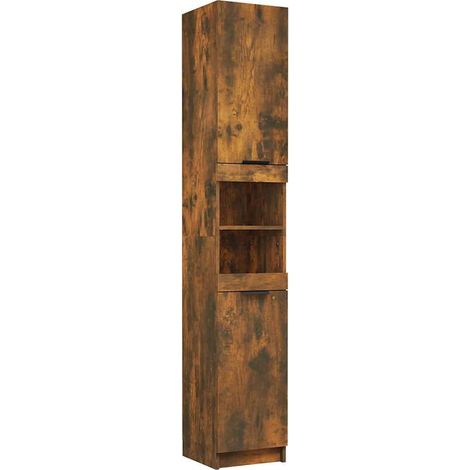 Armadietto Bagno Mobile da Bagno Rovere Fumo 32x34x188,5cm in Legno Multistrato (1/5)