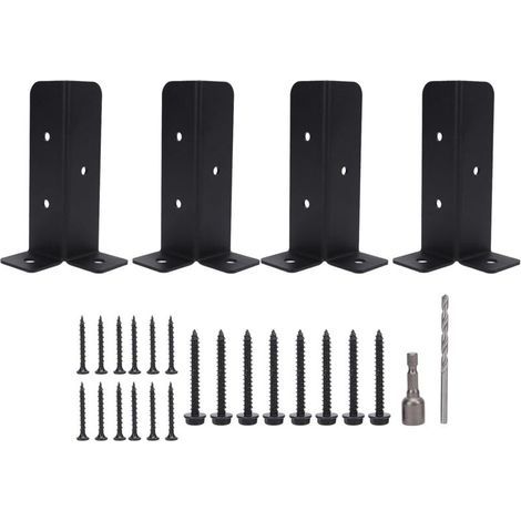 Ancrages de poteaux robustes, 4 jeux, kit de montage avec base métallique, fixation universelle pour terrasse, clôture, porche, garde-corps, supports de poteaux en bois (1/4)