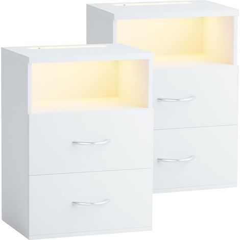 Bedside Tables Set of 2 with LED Lighting, White, 55x40x28cm (1/5)