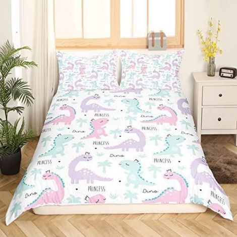Bettwäsche-Set 220x240 cm mit 2 Kissenbezügen 80x80 cm, Dinosaurier-Motiv, Mikrofaser