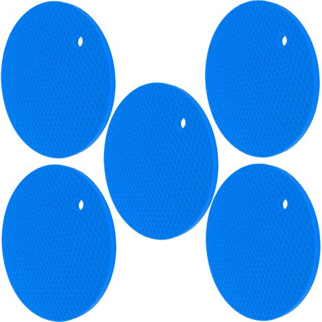 runde Silikonpads, hitzebeständig, rutschfest, wiederverwendbar, Geschirrschutz für Töpfe und heiße Speisen, blau (1/5)