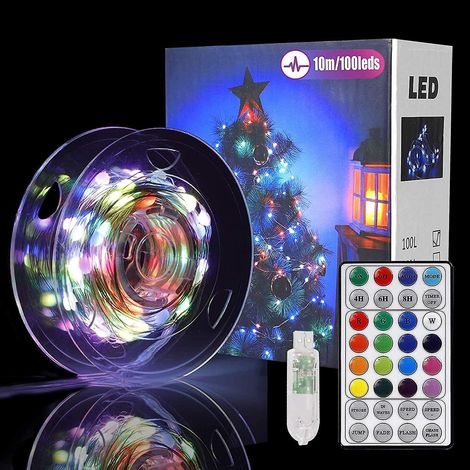 10 m lange Lichterkette, 100 LEDs, 12 Modi, 16 Farben, IP67 wasserdicht, ideal für eine romantische Atmosphäre.