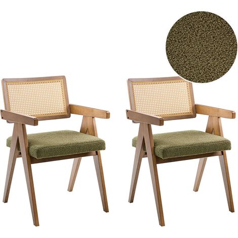 Set di 2 sedie da pranzo retrò Struttura in legno di gomma Seduta in bouclè Sala da pranzo Cucina Marrone e verde Ava