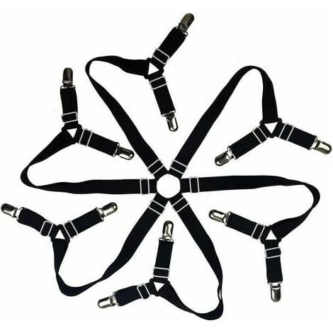 Fixateur De Drap-Housse - 6 Côtés - Bandes Élastiques En Polyester Avec Clips Métalliques - Pour Matelas Ronds Et Carrés - Lot De 3